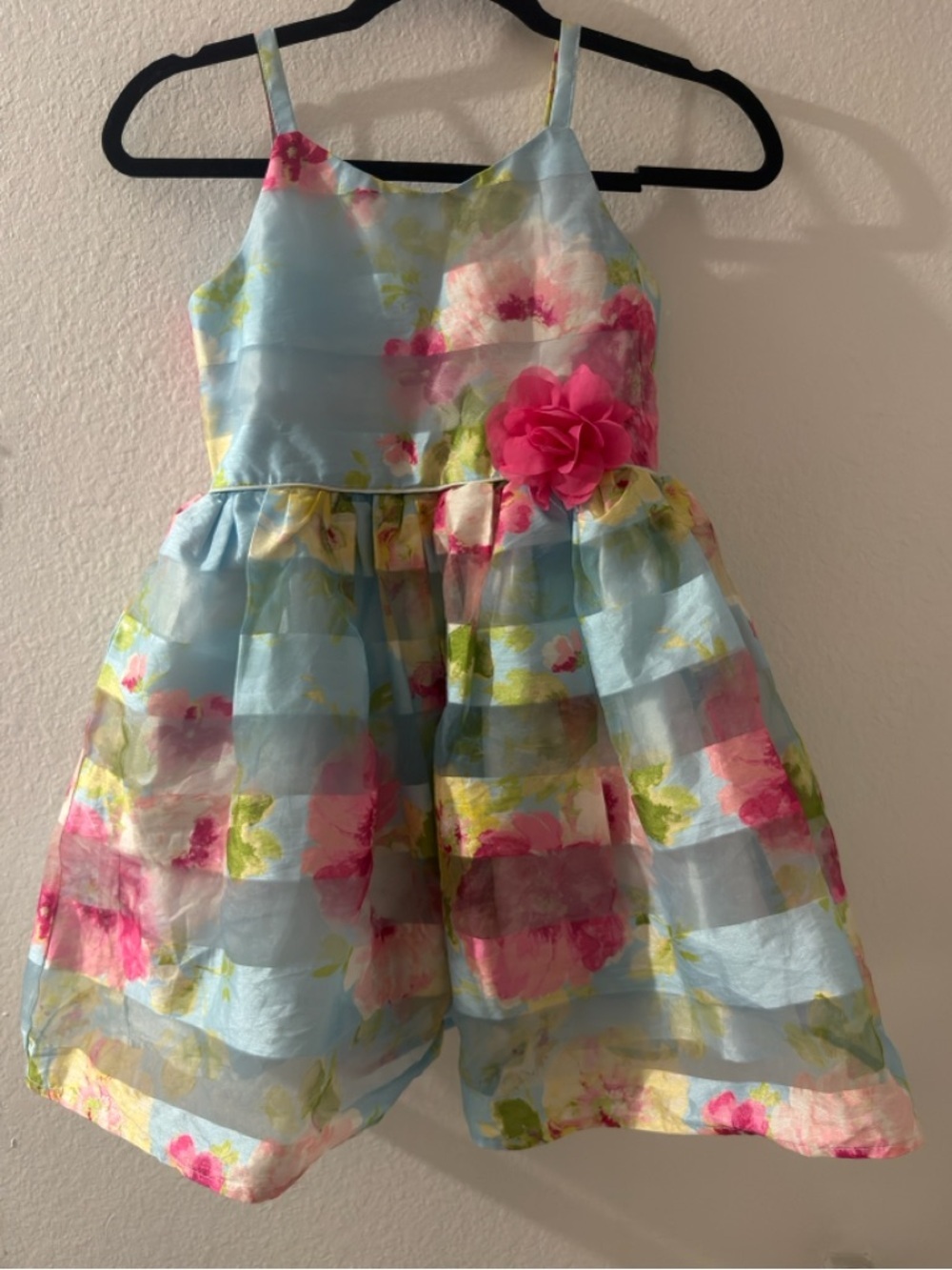 Girls Floral Party Dress | Blue & Pink | Size 8